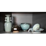 A mixed group of Chinese ceramics including a Song style celadon mallet-form vase, 25 cm high, a