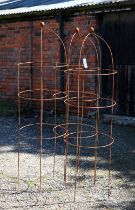 A trio of weathered steel ball head obelisk plant frames, approx. 150 cm h (3)