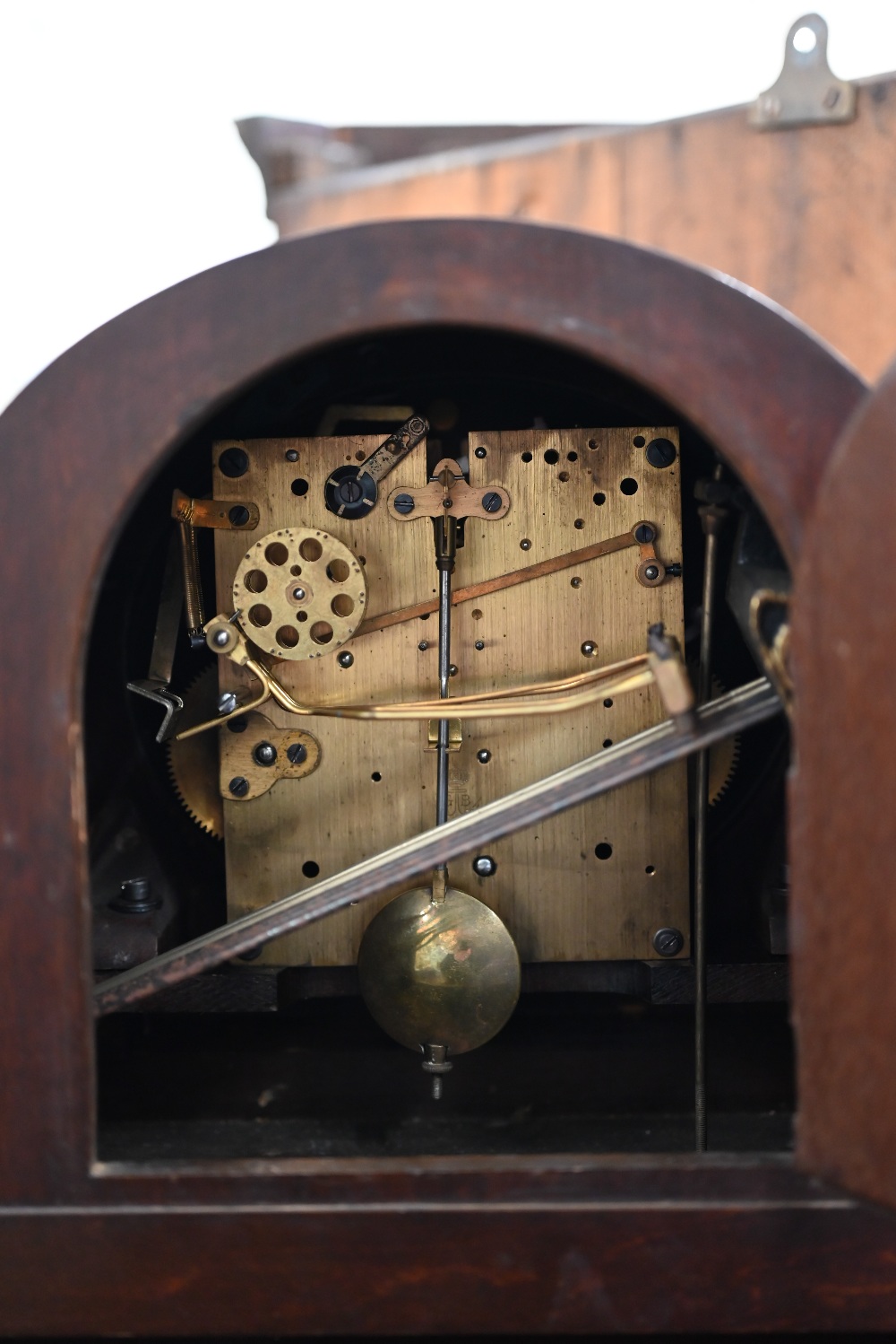 A 1930s German Gustav Becker tambour cased mantel clock, triple train movement striking/chiming on - Image 3 of 3