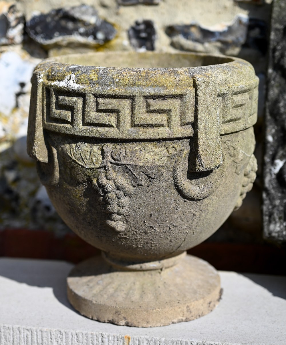 A pair of small cast stone urn planters, 26 cm h (2) - Image 2 of 2