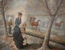 E Cortes - Champs Elyse, Paris, oil on canvas, signed lower right, 48 x 61 cm