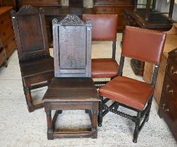 A pair of late 17th/18th century North Country joint oak side chairs hall chairs t/with another pair