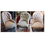 Three Victorian nursing chairs (for reupholstery)