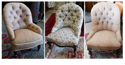 Three Victorian nursing chairs (for reupholstery)