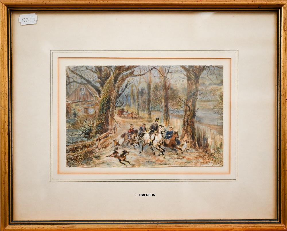 T Emerson - Travellers on horseback, watercolour, signed with initials and dated 1878, 13.5 x 21 cm - Image 2 of 4