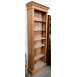 A modern pine open bookcase with adjustable shelves, 70 x 26 x 198 cm high