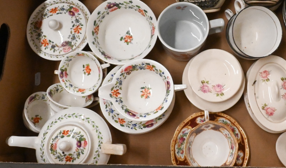 A 19th century Staffordshire china toy/sample tea set with floral printed and painted decoration, - Image 2 of 2