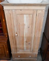 Antique pine single door wardrobe with 1 drawer to base, 196 x 95cm