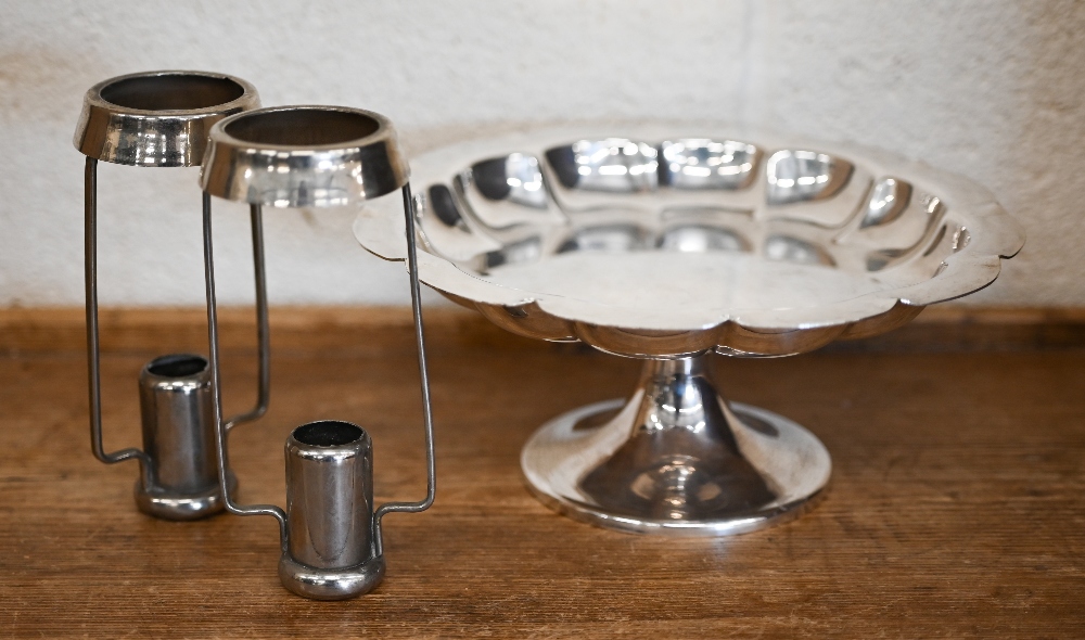 A Victorian epns comport on flared stem, to/w two entrée dishes and covers, two candleshade supports - Image 4 of 4