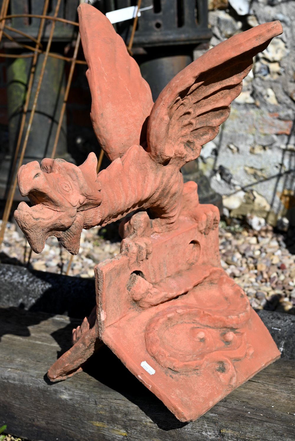 A large cast terracotta dragon ridge tile, 60 cm h - Image 2 of 2