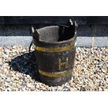 A 19th century coopered oak well bucket with brass branding and letter 'H', 37 cm high