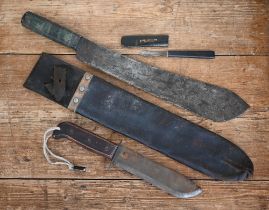 1979 jungle survival knife to/w military marked machete and a blood-letting phleam by Rodgers of