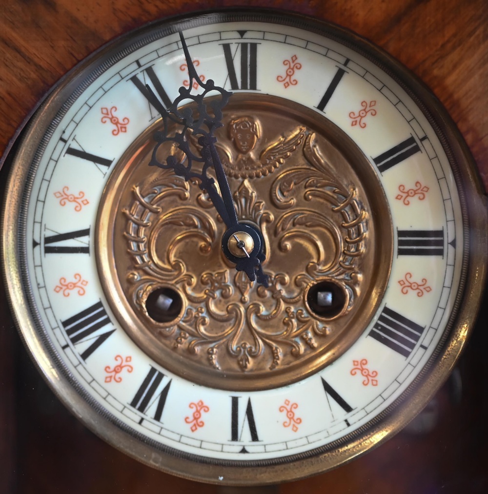 A Vienna-style walnut wall clock striking on a coiled gong with bi-metal compensating pendulum, 84 - Image 4 of 5