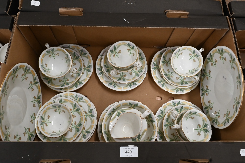 A Foley china Art Nouveau printed part tea service, 37 pieces (box)