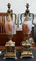A pair of large French Empire style onyx and brass table lamps, 65 cm high