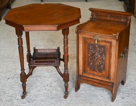 A late Victorian carved oak 'Green Man'  purdonium to/w an octagonal occasional table (2)