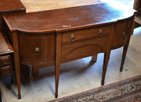 50A Victorian mahogany cross-banded breakfront sideboard, centred by a drawer over a shaped apron