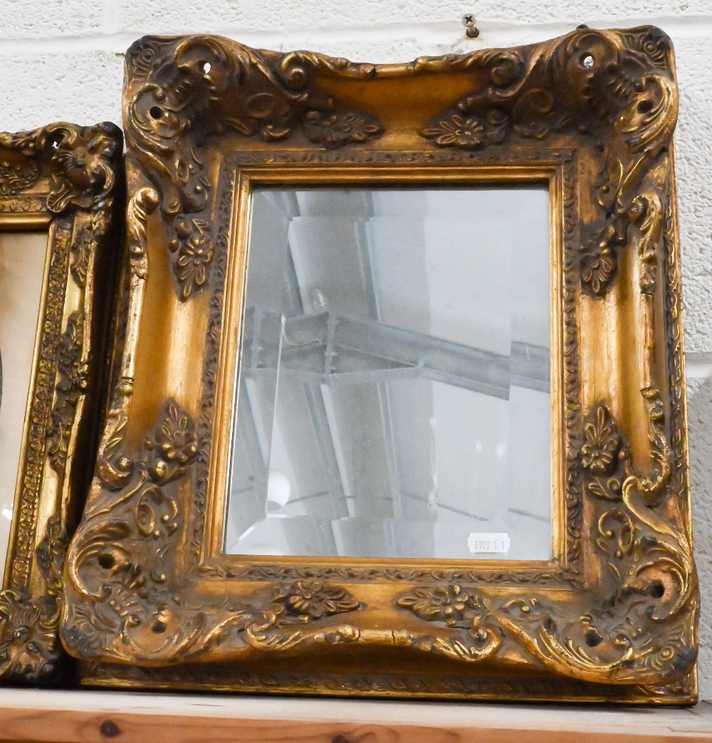 A pair of antique style giltwood framed prints 35 cm x 30 cm to/with two similarly styled mirrors, - Image 2 of 3