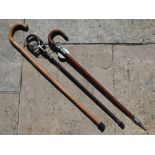 Two vintage shooting sticks and a walking stick (3)