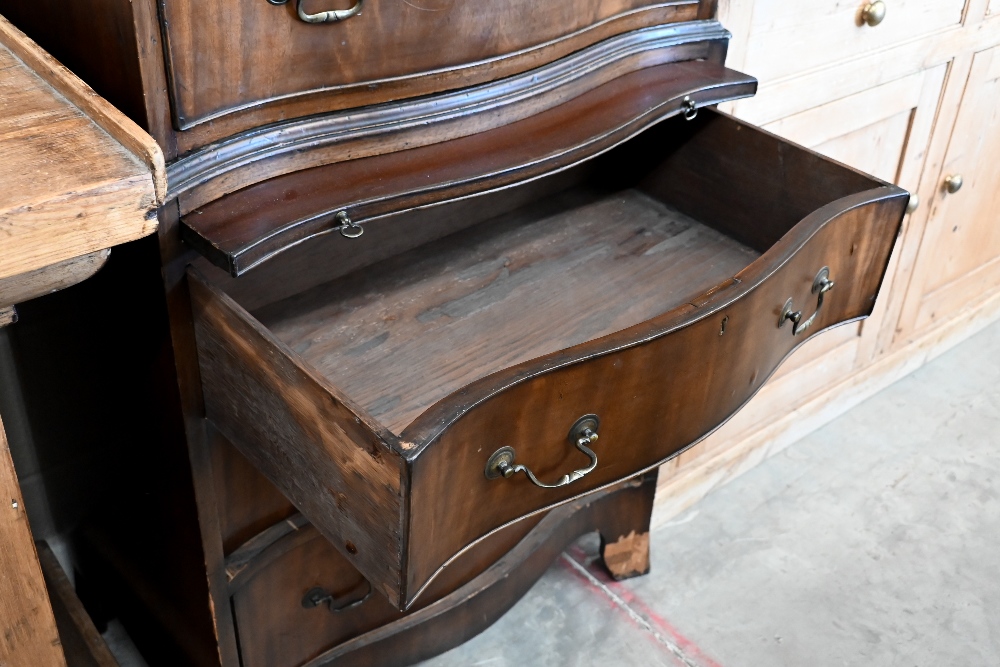 A Georgian style mahogany serpentine front chest on chest, 74 x 50 x 162 cm high - Image 3 of 3