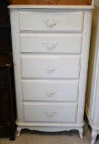 Laura Ashley 'Provencale' Ivory tallboy chest of five drawers, 75 x 50 x 136 cm
