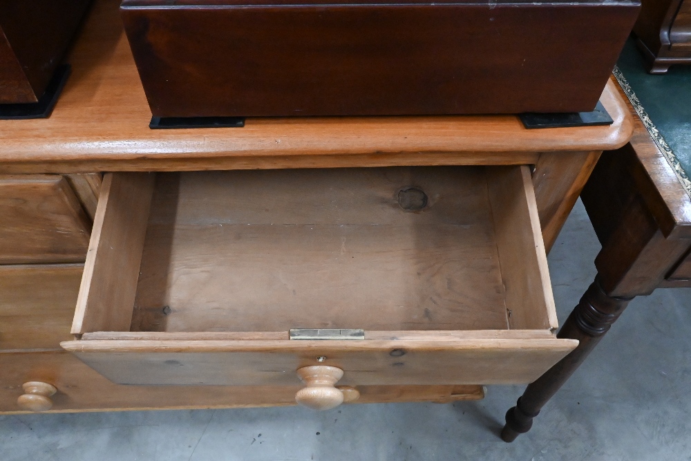 A small stained pine chest of two short over two long drawers with turned handles and supports, - Image 3 of 3