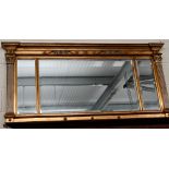 A Georgian style gilt framed overmantel mirror with three bevelled plates, 78 x 150 cm