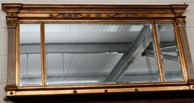 A Georgian style gilt framed overmantel mirror with three bevelled plates, 78 x 150 cm