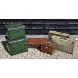 A vintage leather suitcase by A Davis & Co, the Strand, London to/w two military issue leather-