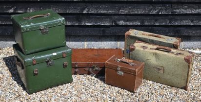 A vintage leather suitcase by A Davis & Co, the Strand, London to/w two military issue leather-