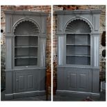 A companion pair of bespoke commissioned Georgian country house styled corner bookcases, with