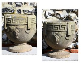 A pair of small cast stone urn planters, 26 cm h (2)