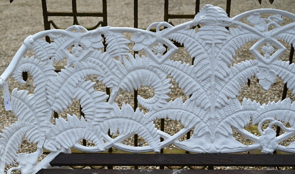 An old Coalbrookdale style cast iron blackberry and fern pattern bench, with wood-slat seat, 190 - Image 3 of 6