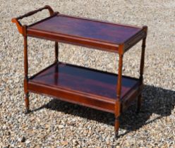 A mahogany veneered two drawer filing chest and two tier drinks trolley with single drawer (2)