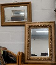 A French bevelled wall mirror in moulded and textured gilt frame,80 x 60 cm to/w another foliate