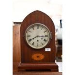 An early 20th century German inlaid lancel cased mantel clock by Gustav Becker (medaille D'Or