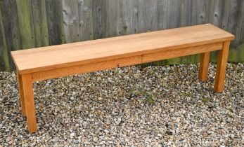 A Laura Ashley oak bench, 150 x 30 x 45 cm high