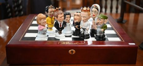 A Political Chess.Com chess set (Bush & Putin etc), little used, with box