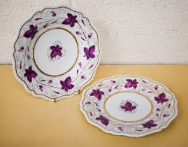 Two Flight, Barr & Barr Royal Porcelain Works Worcester plates, painted and gilded with puce