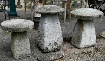 A trio of antique staddle stones and caps (3)