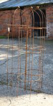 A trio of weathered steel ball head obelisk plant frames, approx. 154 cm h (3)