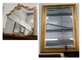 A modern gilt framed overmantel 100 x 115 cm to/w a gilt framed wall mirror, 78 x 57 cm (2)