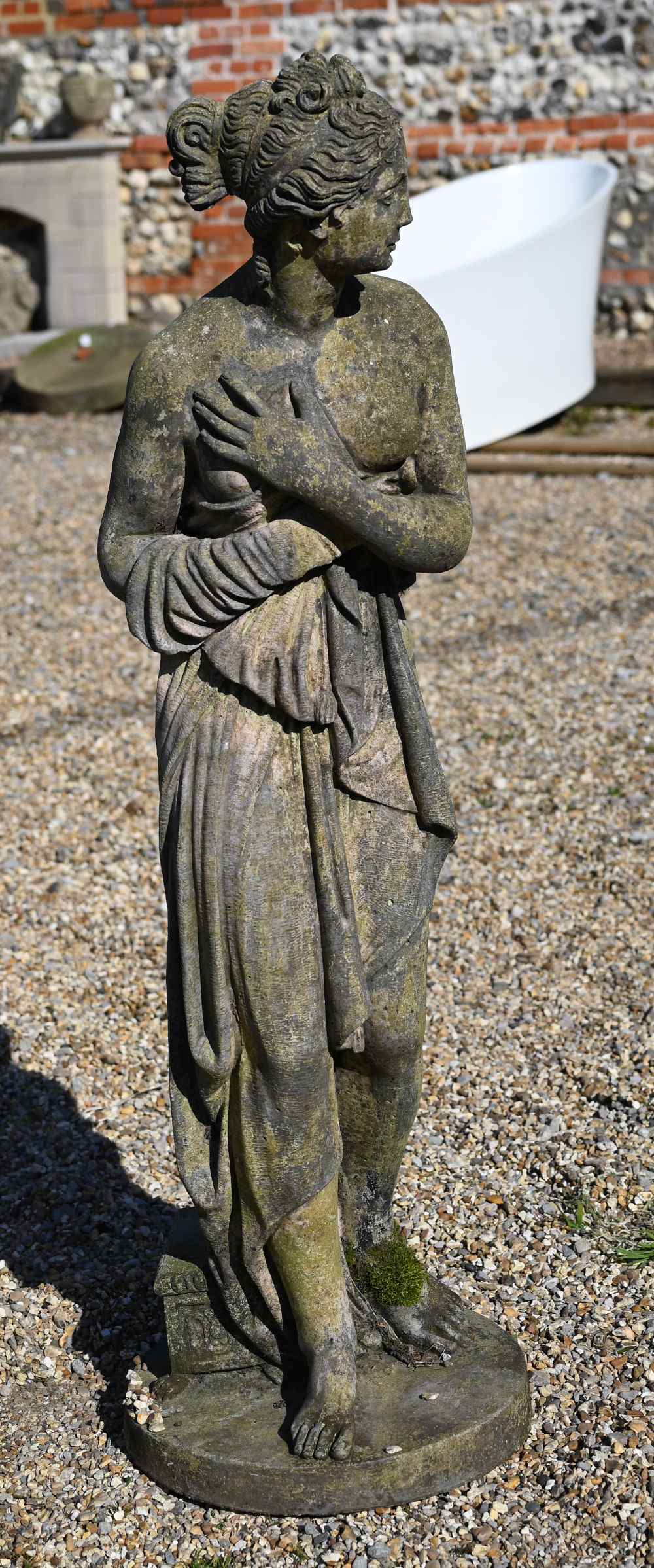 A classically styled weathered cast stone garden figure, 117 cm h - Image 2 of 5