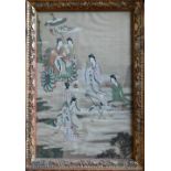 A late 19th or early 20th century Chinese painting on silk, late Qing dynasty, of a seated lady with