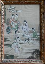 A late 19th or early 20th century Chinese painting on silk, late Qing dynasty, of a seated lady with