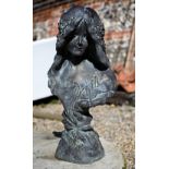 A bronzed cast composite 'Le Printemps' bust of an Arts & Crafts woman, 61 cm h