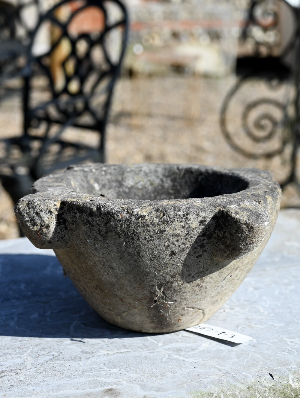 An antique weathered marble mortar, 35 cm dia.