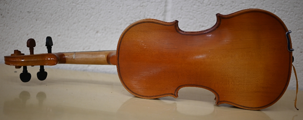 A Chinese Lark child's violin with 31 cm one piece back, in case with bow - Image 6 of 7