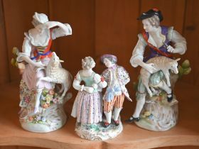 A pair of Sitzendorf porcelain figures - shepherd and shepherdess, 19 cm high to/w a smaller