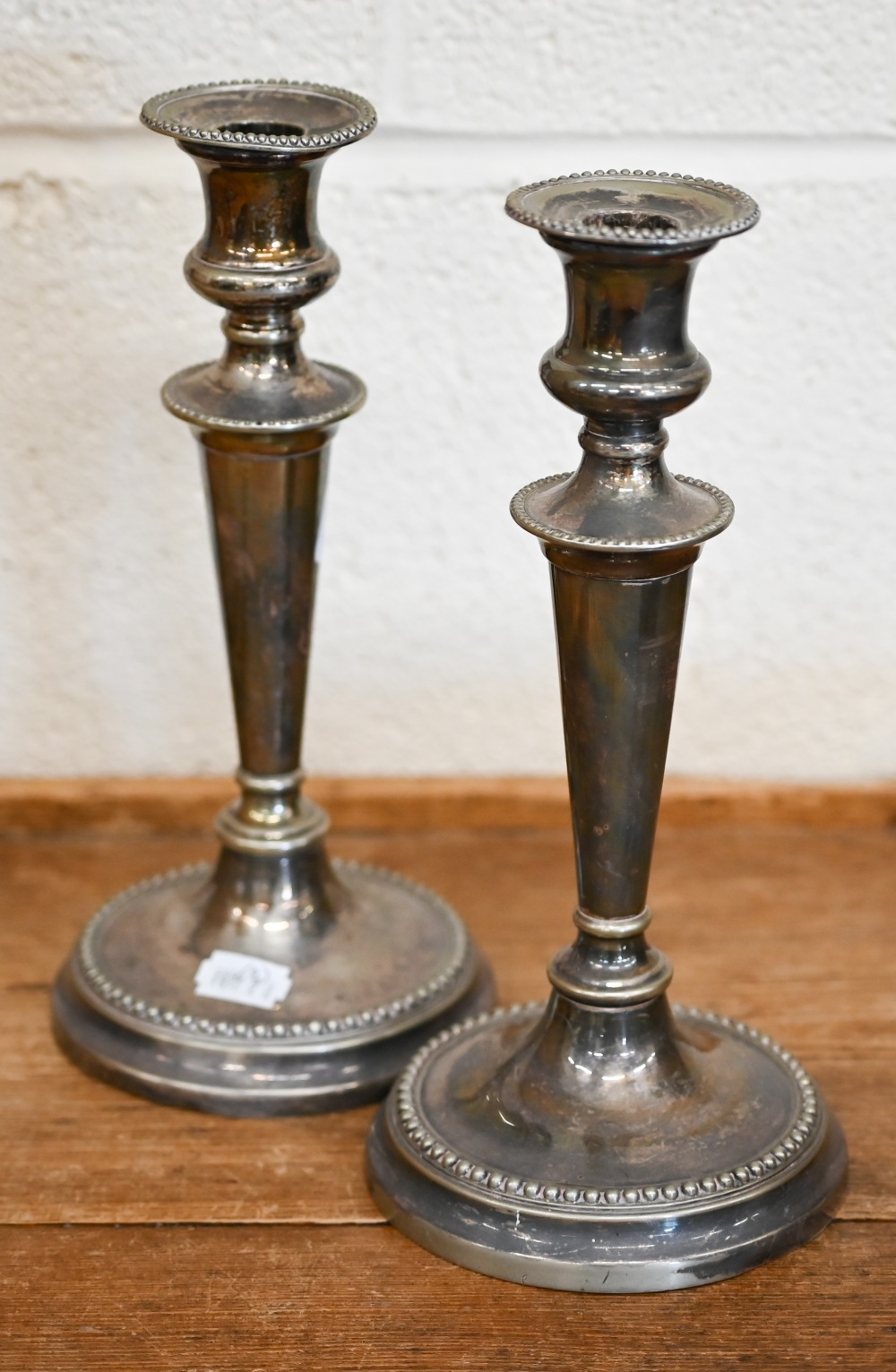 An Asian ceramic bowl decorated with carp, 13 cm high to/w a pair of epns baluster candlesticks (3) - Image 2 of 4